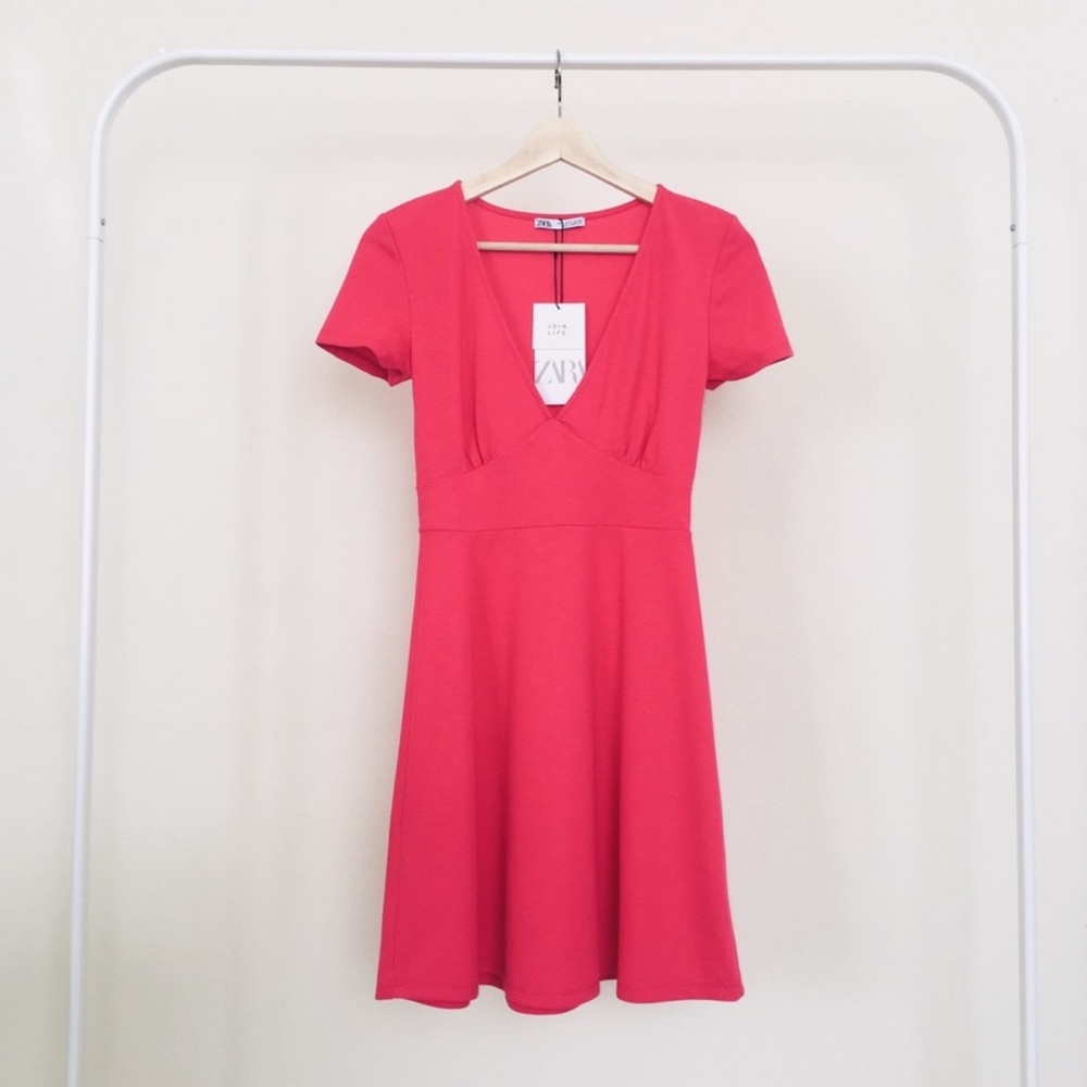 Zara Fuschia Short V-neck Dress NWT Size Small - Picture 6 of 7